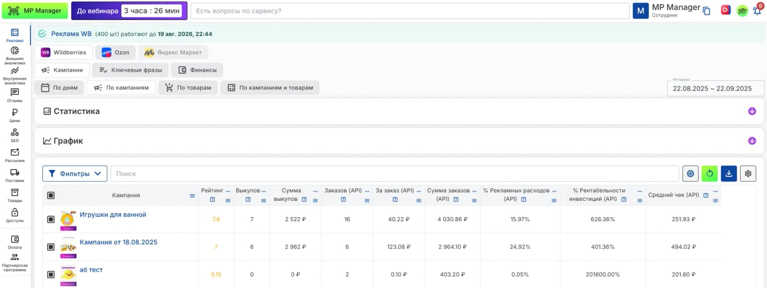 Отчёт по заказам и возвратам в MP Manager